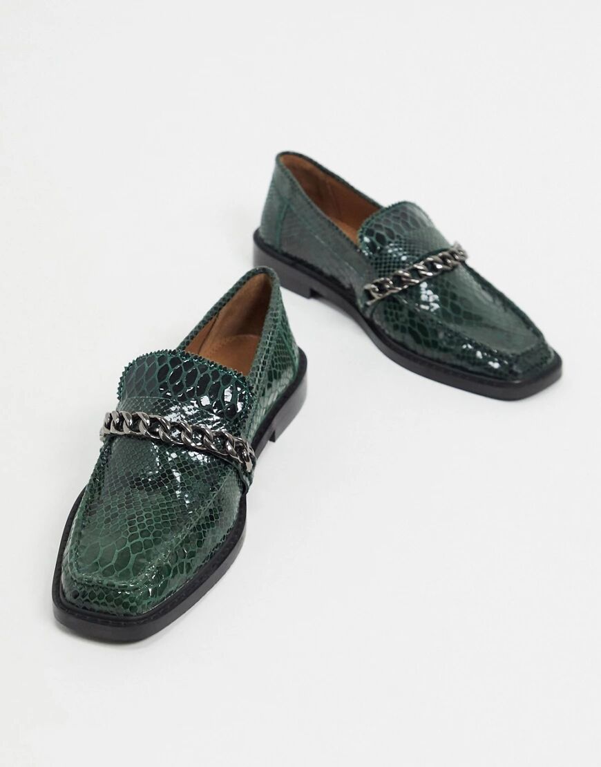 ASOS DESIGN Marsh leather chain loafers in green snake  Green