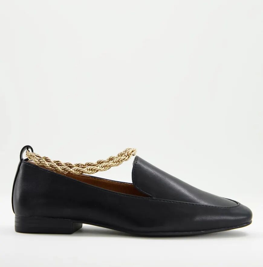 ASOS DESIGN Matter ankle chain loafers in black  Black