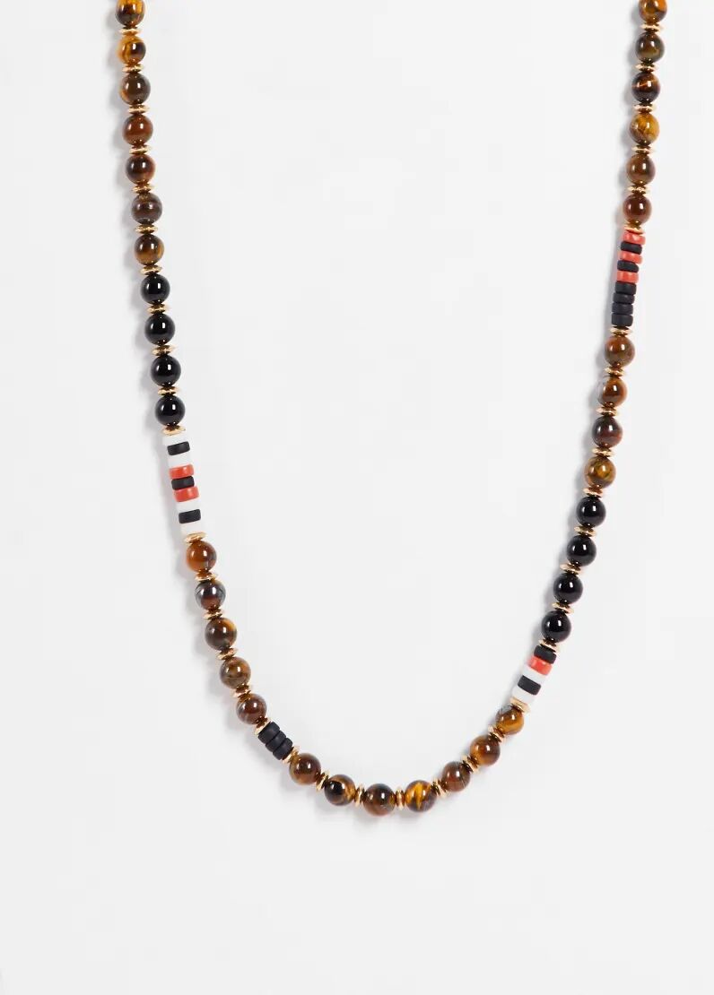 ASOS DESIGN multi beaded neckchain with t-bar in brown  Brown