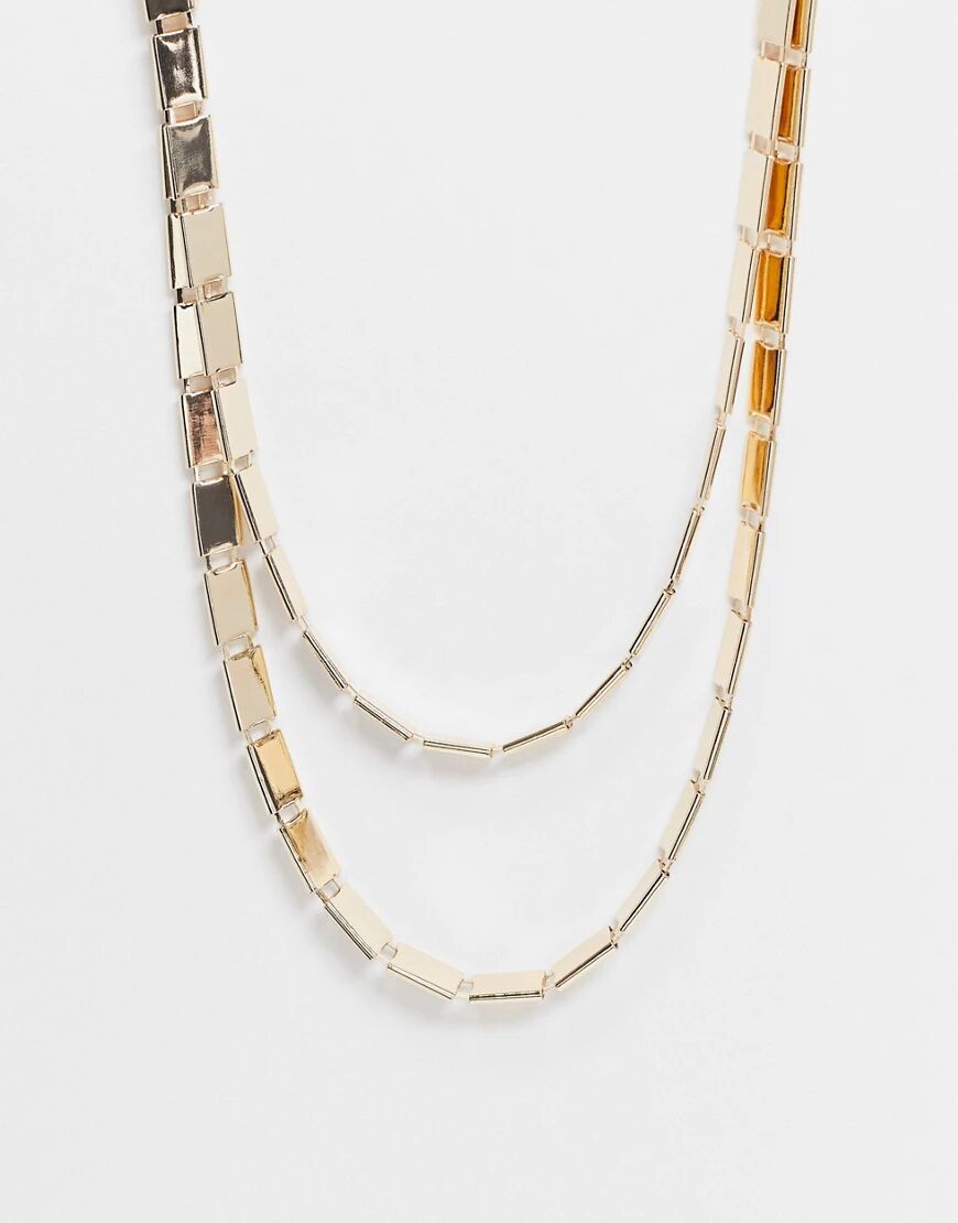ASOS DESIGN multirow necklace in tab chain in gold tone  Gold