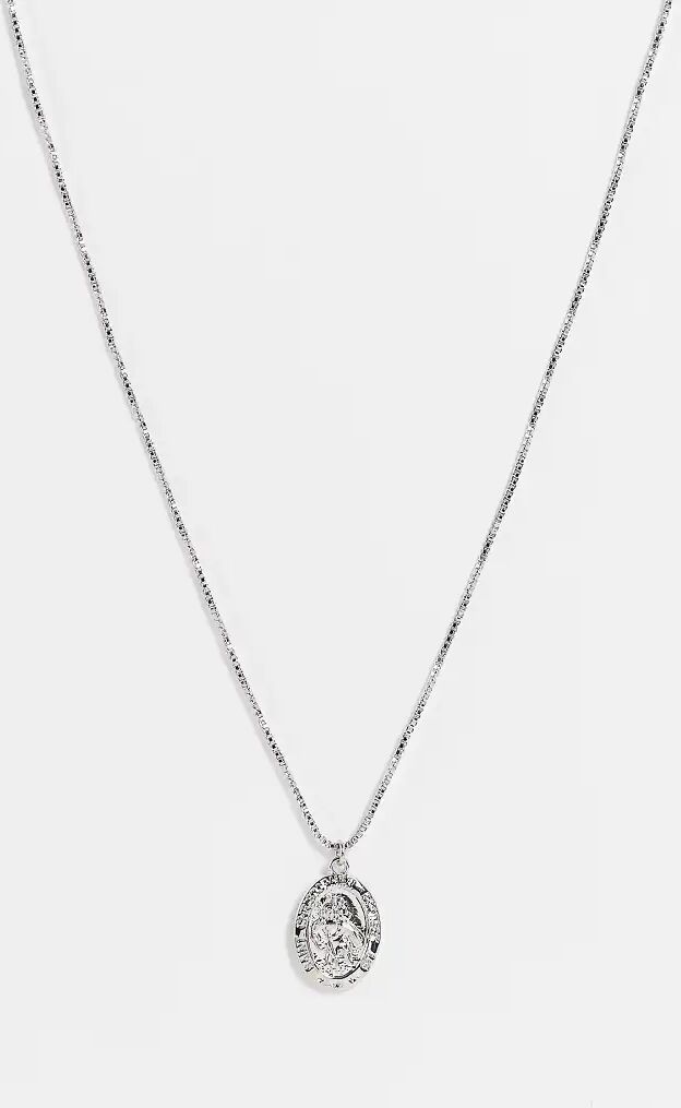 ASOS DESIGN neckchain with oval St Christopher pendant in silver tone  Silver