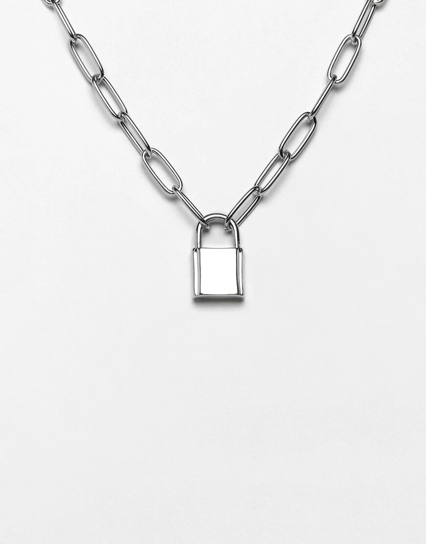 ASOS DESIGN necklace with hardware chain and padlock in silver  Silver