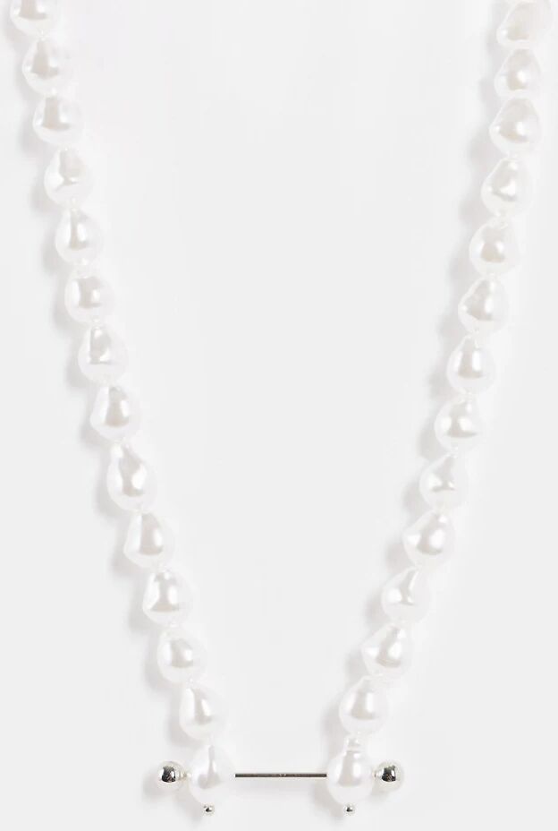 ASOS DESIGN necklace with pearl and bar stud pendant in silver tone  Silver