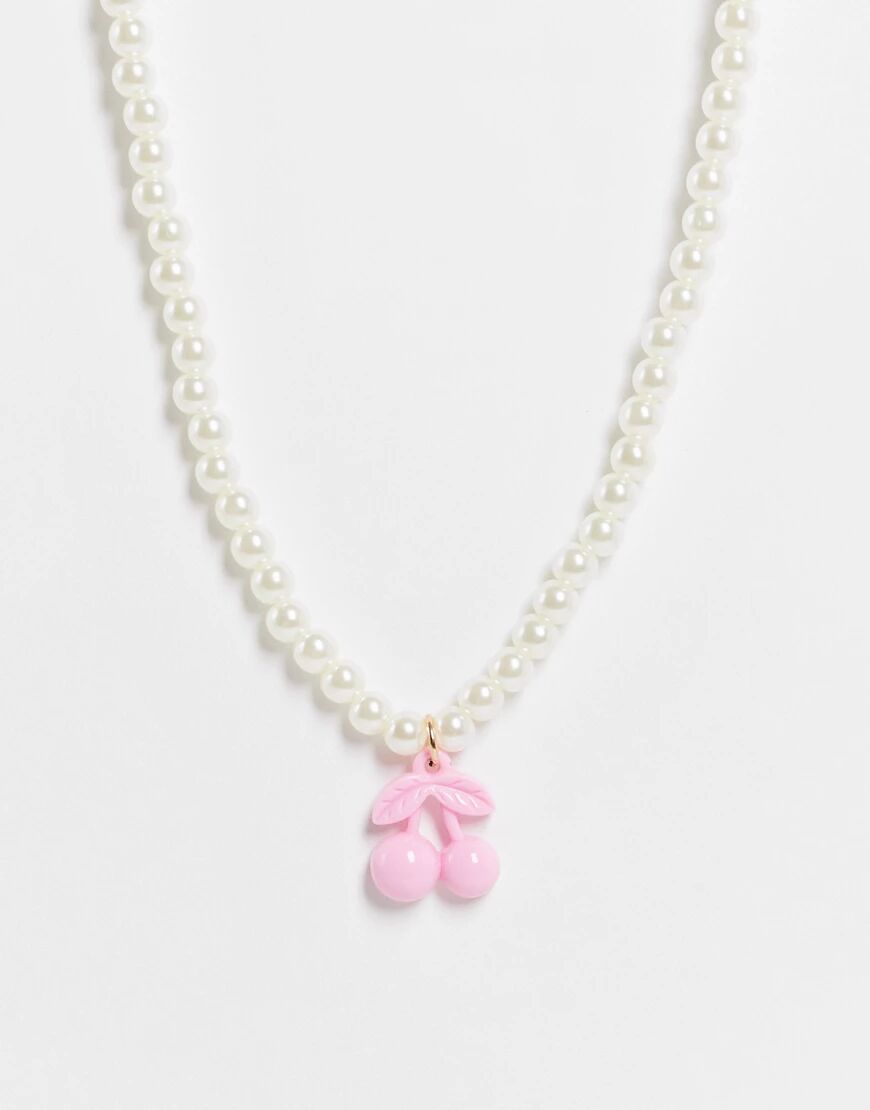 ASOS DESIGN necklace with pearl and plastic cherry charm-Multi  Multi