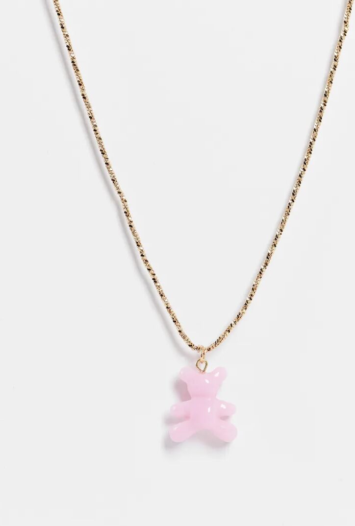 ASOS DESIGN necklace with plastic teddy bear pendant in gold tone  Gold