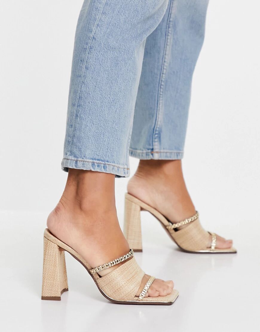 ASOS DESIGN Nestle chain detail block heeled mules in natural-Neutral  Neutral