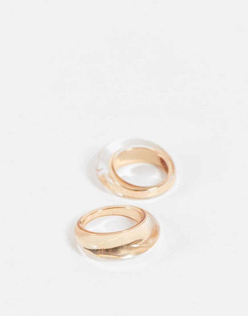 ASOS DESIGN pack of 2 domed plastic rings in gold  Gold