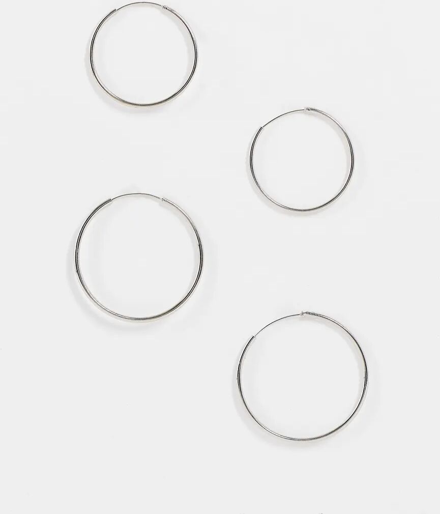 ASOS DESIGN pack of 2 fine hoop earrings in 35mm 40mm silver tone  Silver