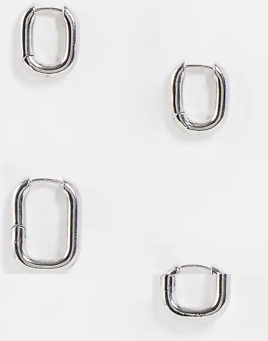 ASOS DESIGN pack of 2 hoop earrings in oval hinge in silver tone  Silver