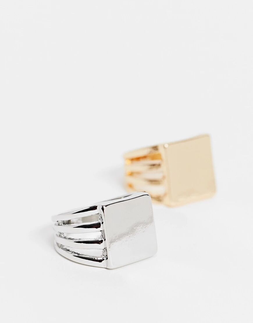 ASOS DESIGN pack of 2 square sovereign rings-Multi  Multi