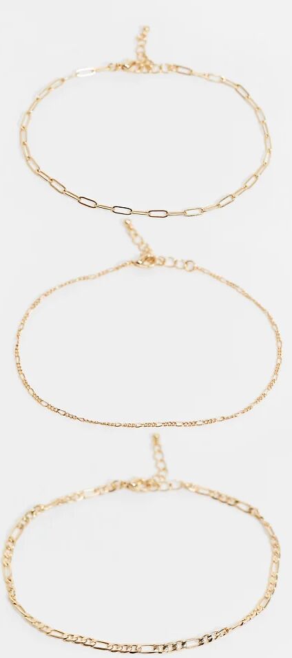 ASOS DESIGN pack of 3 14k gold plated anklets in fine mixed chain  Gold