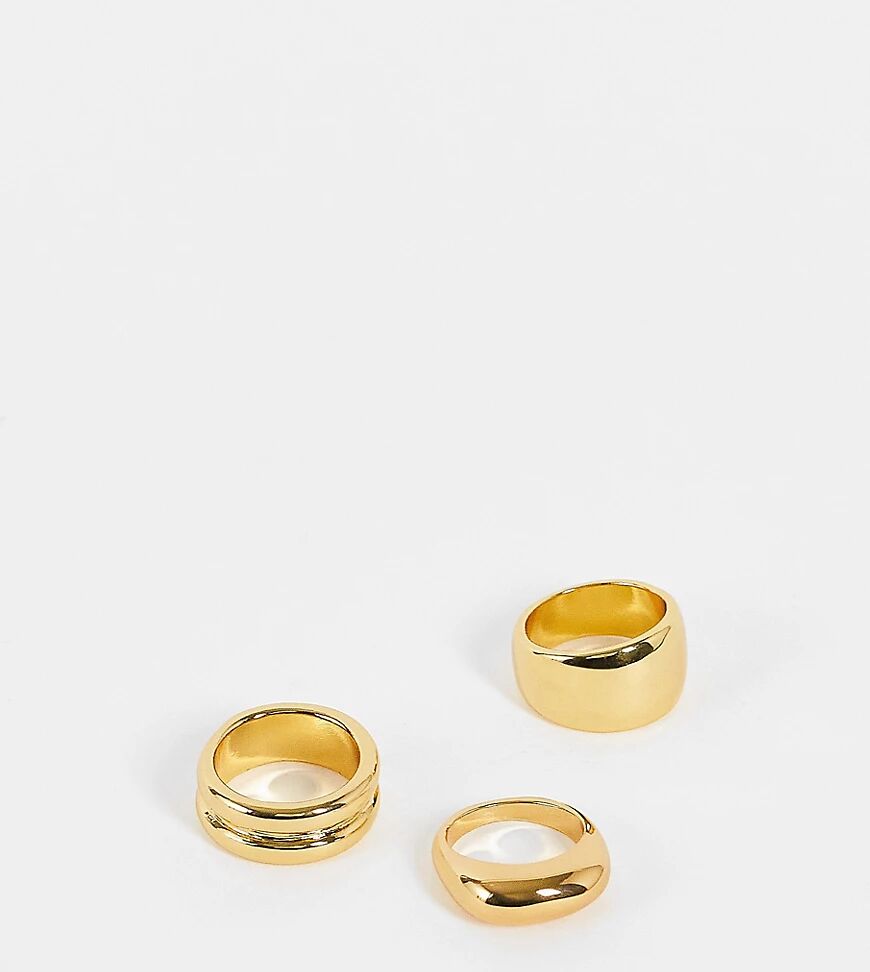 ASOS DESIGN pack of 3 14k gold plated rings in sleek design  Gold
