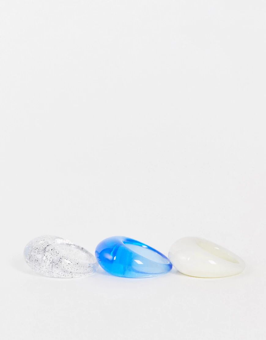 ASOS DESIGN pack of 3 domed rings in blue cream and glitter-Multi  Multi
