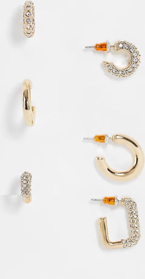 ASOS DESIGN pack of 3 hoop earrings in mixed crystal in gold tone  Gold