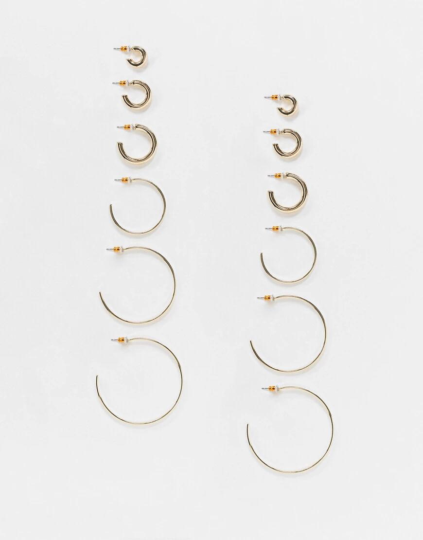 ASOS DESIGN pack of 6 hoop earrings in thin and thick designs in gold tone  Gold