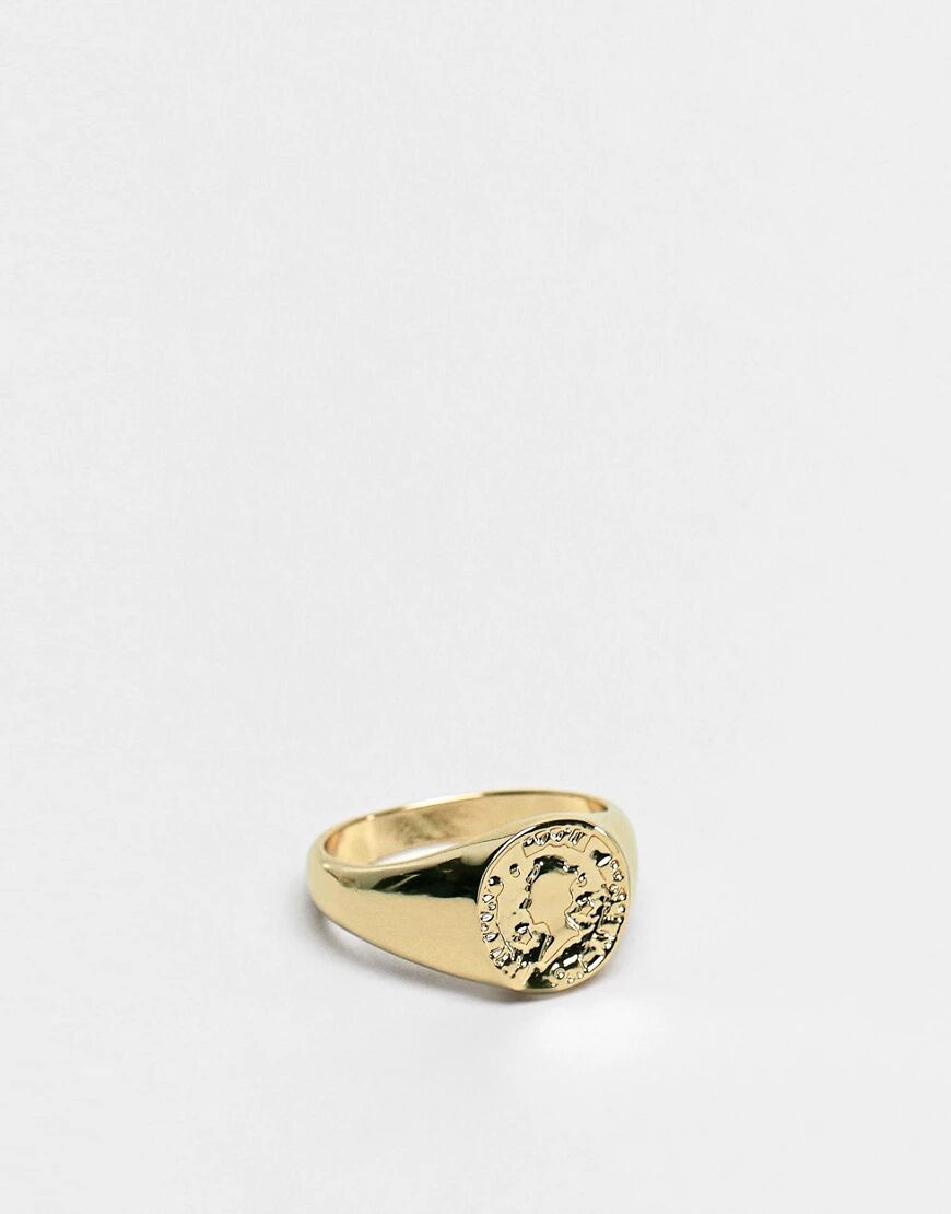 ASOS DESIGN pinky ring with coin in gold tone  Gold