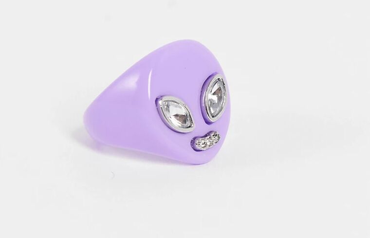 ASOS DESIGN plastic ring with alien face in lilac-Purple  Purple