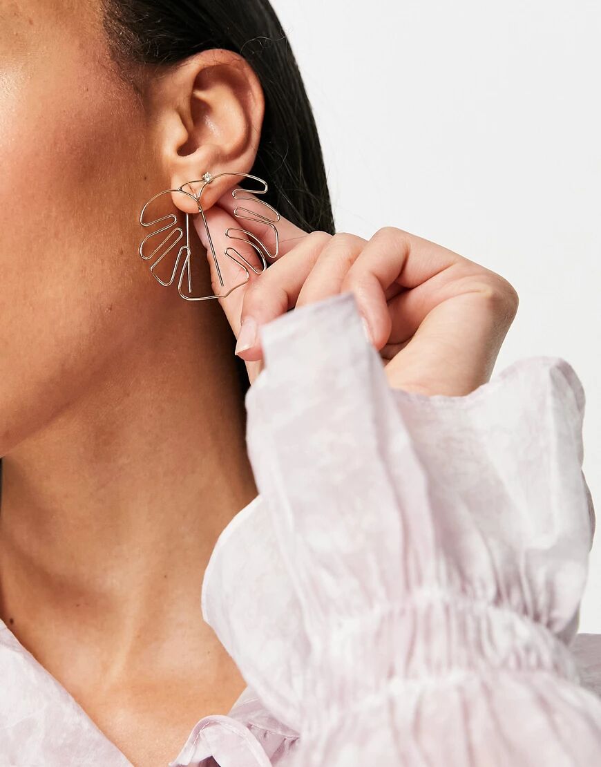 ASOS DESIGN pull through earrings in palm leaf design in gold tone  Gold