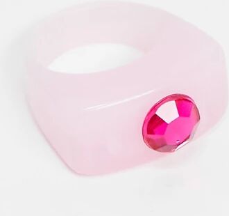 ASOS DESIGN ring in pink plastic with fuchsia crystal-Multi  Multi