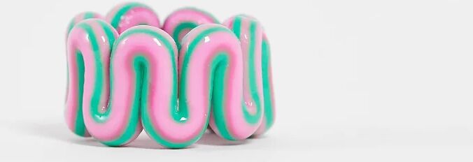 ASOS DESIGN ring in plastic chubby swiggle design in green and pink marble-Multi  Multi