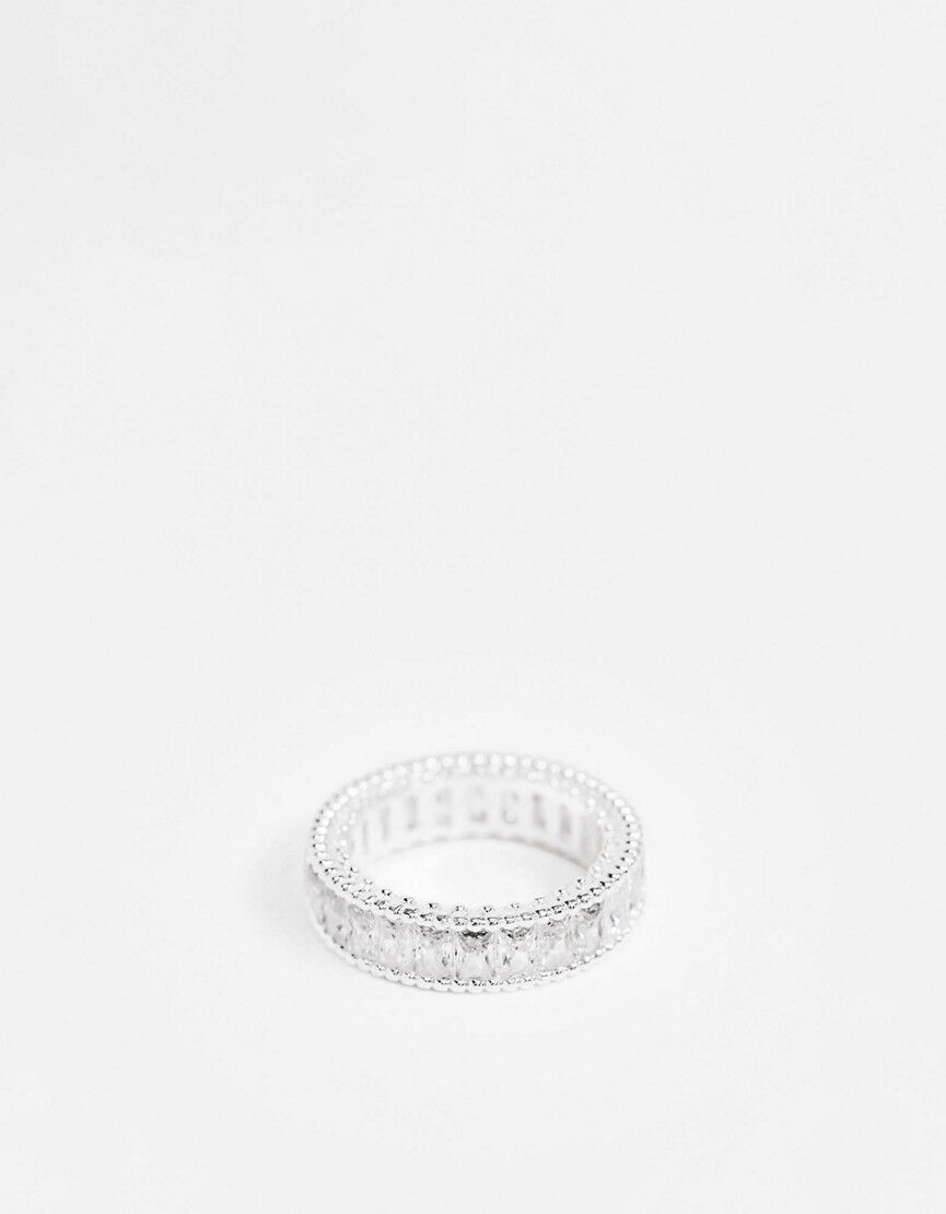 ASOS DESIGN ring with baguette cubic zirconia stones in silver tone  Silver