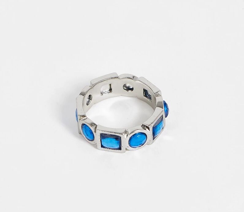 ASOS DESIGN ring with blue stones in silver tone  Silver