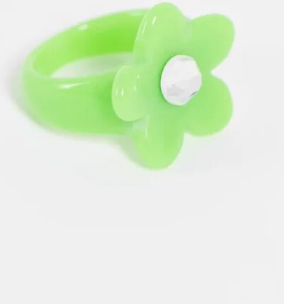 ASOS DESIGN ring with green flower in plastic  Green