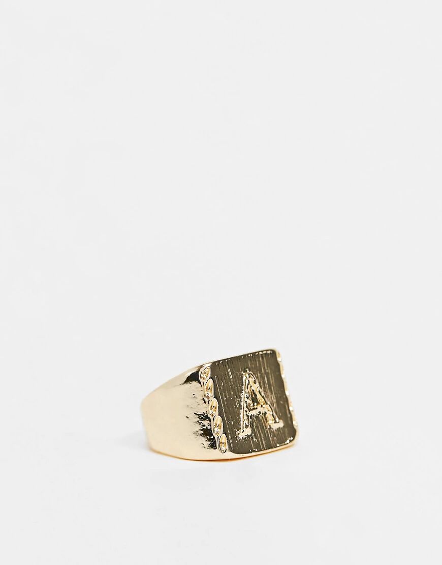 ASOS DESIGN signet ring with A letter design in shiny gold tone  Gold