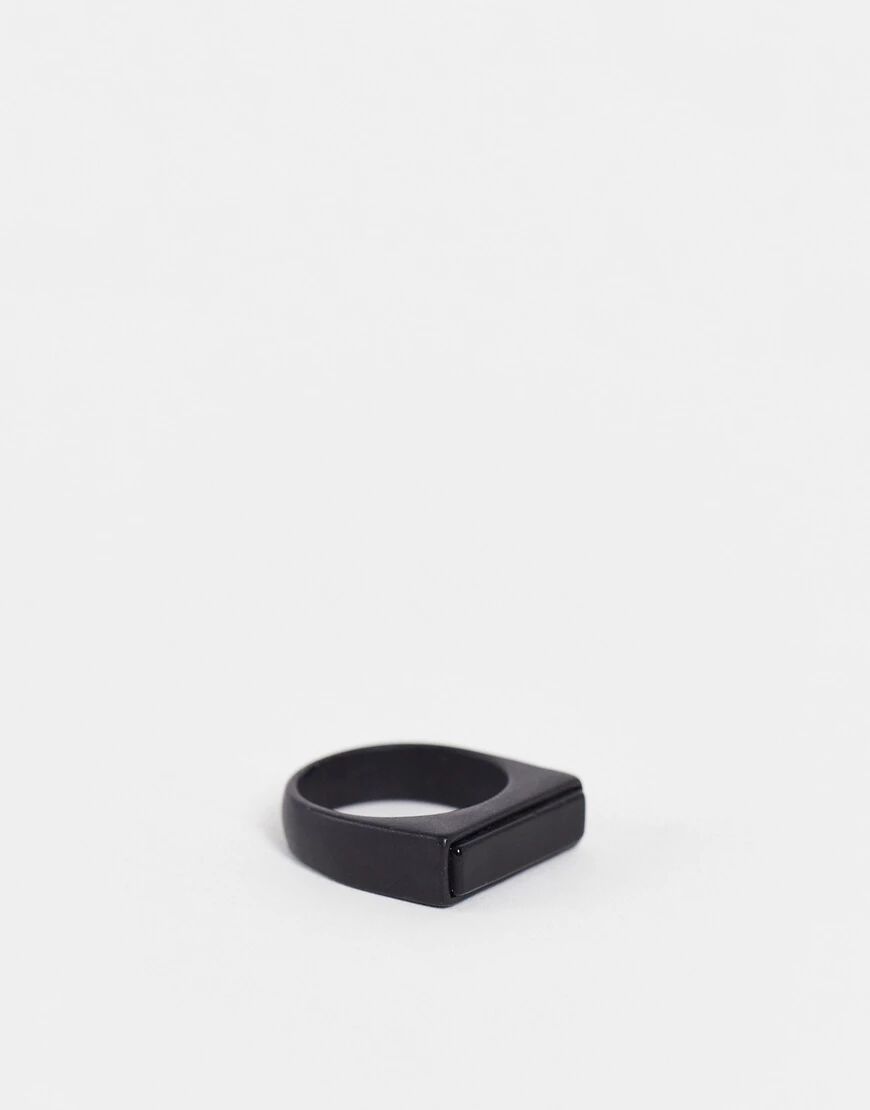 ASOS DESIGN signet ring with elongated design in black  Black