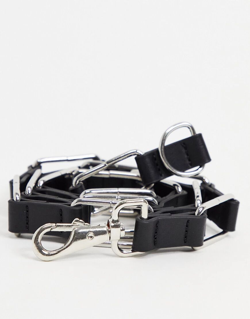ASOS DESIGN silver chain link belt in black faux leather  Black