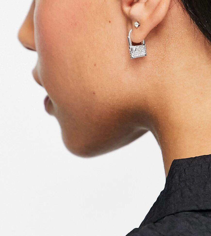 ASOS DESIGN silver plated hinge hoop earring in padlock design  Silver