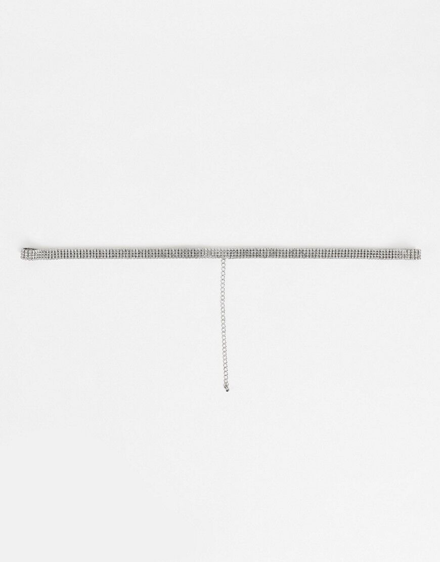 ASOS DESIGN skinny cup chain diamante chain belt in silver  Silver