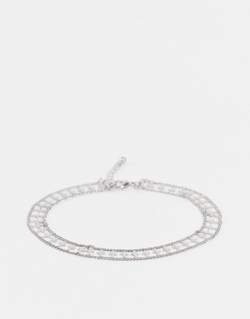ASOS DESIGN slim chain anklet with crosses in silver tone  Silver