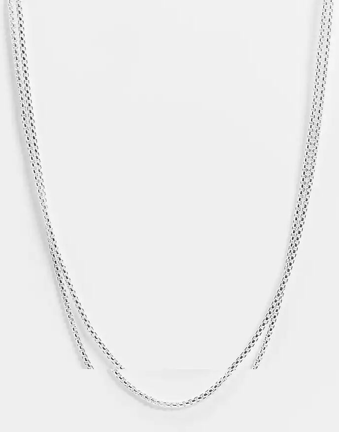 ASOS DESIGN slim layered box chain necklace in silver tone  Silver