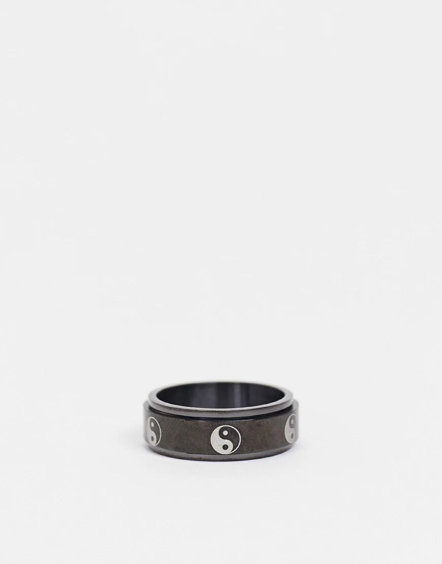 ASOS DESIGN stainless steel band ring with ying yang design in black  Black