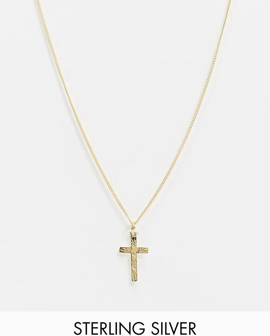 ASOS DESIGN sterling silver cross pendant necklace in 14k gold plate  Gold