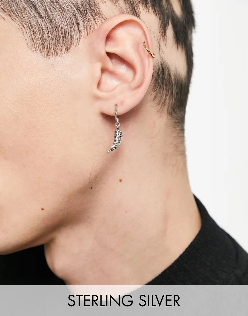 ASOS DESIGN sterling silver hoop earrings with wing in silver  Silver