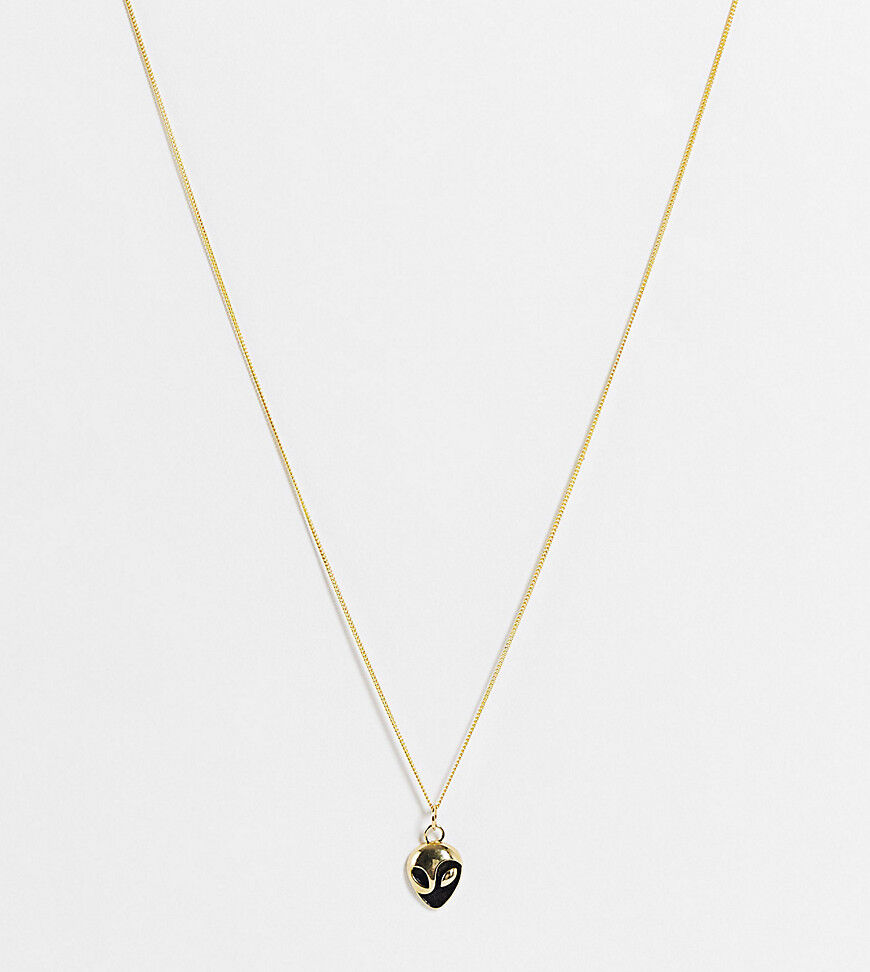 ASOS DESIGN sterling silver neckchain with alien pendant in 14k gold plate  Gold