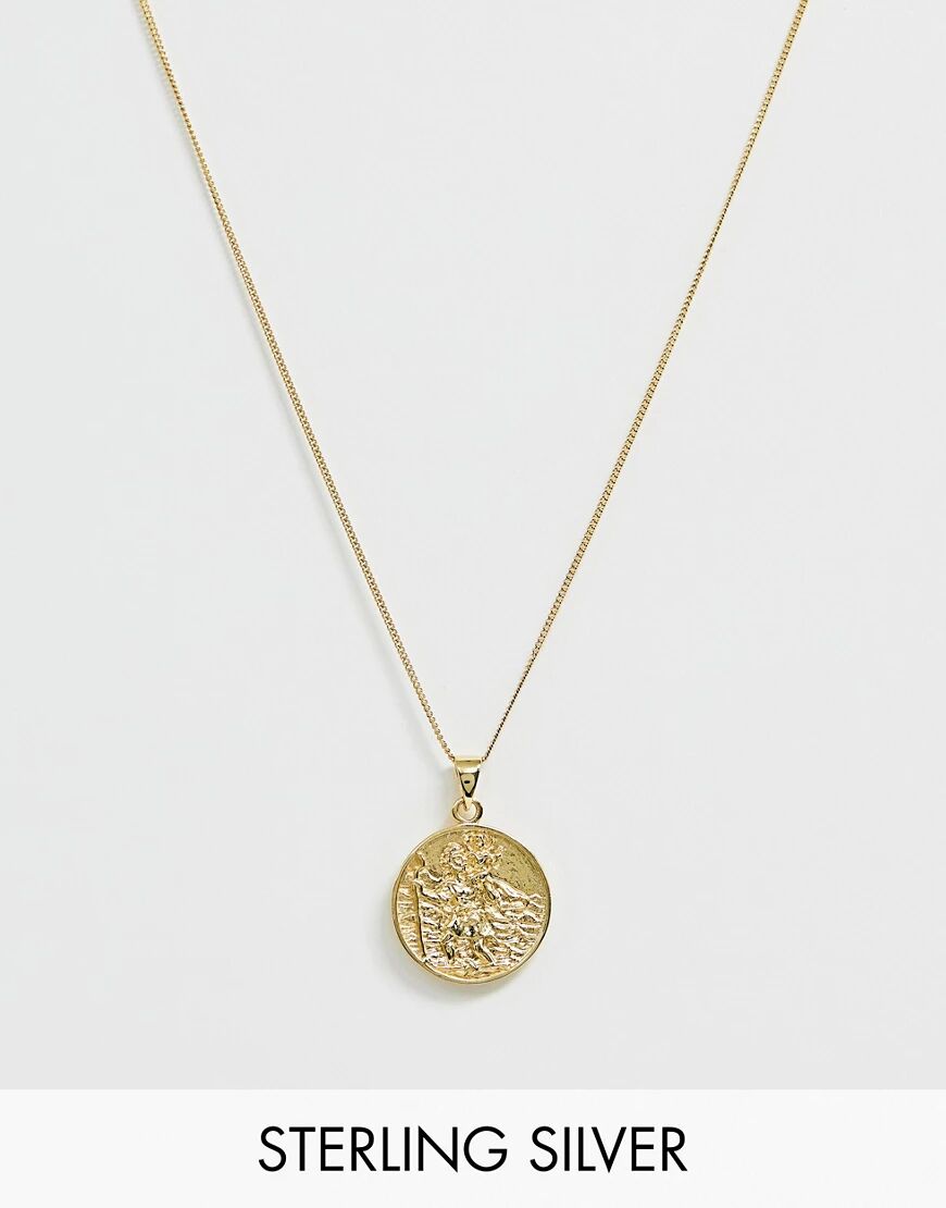 ASOS DESIGN sterling silver neckchain with St Christopher pendant with 14k gold plate  Gold