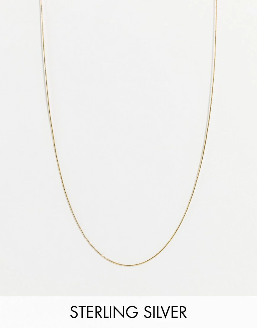 ASOS DESIGN sterling silver skinny neckchain with flat smooth chain in 14k gold plate  Gold