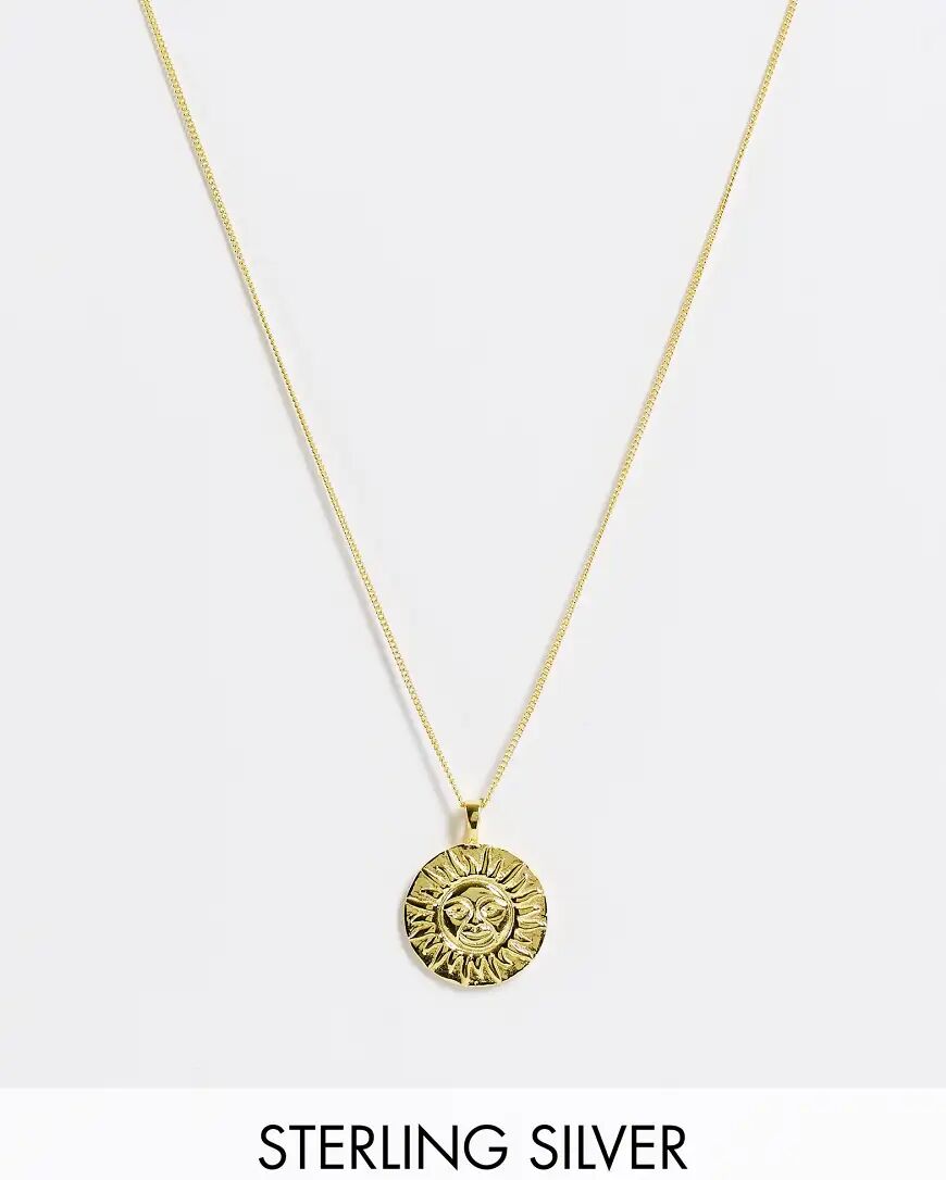 ASOS DESIGN sterling silver skinny neckchain with sun pendant in 14k gold plate  Gold