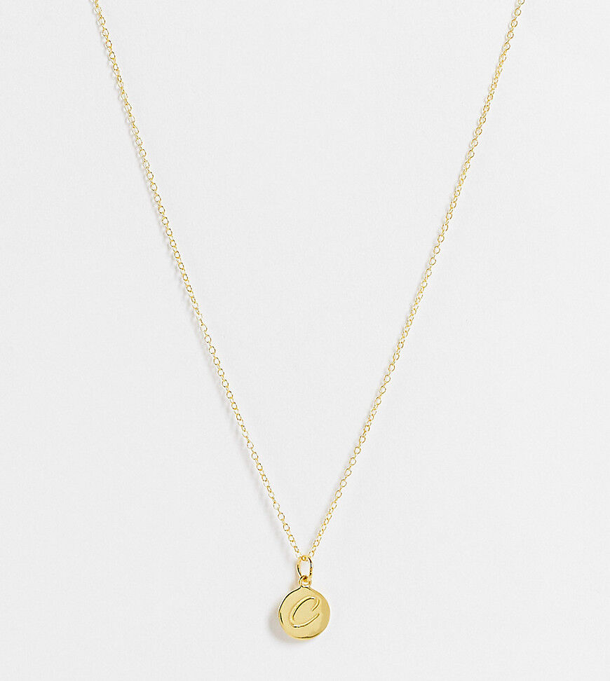 ASOS DESIGN sterling silver with gold plate necklace with C initial and crystal coin pendant  Gold