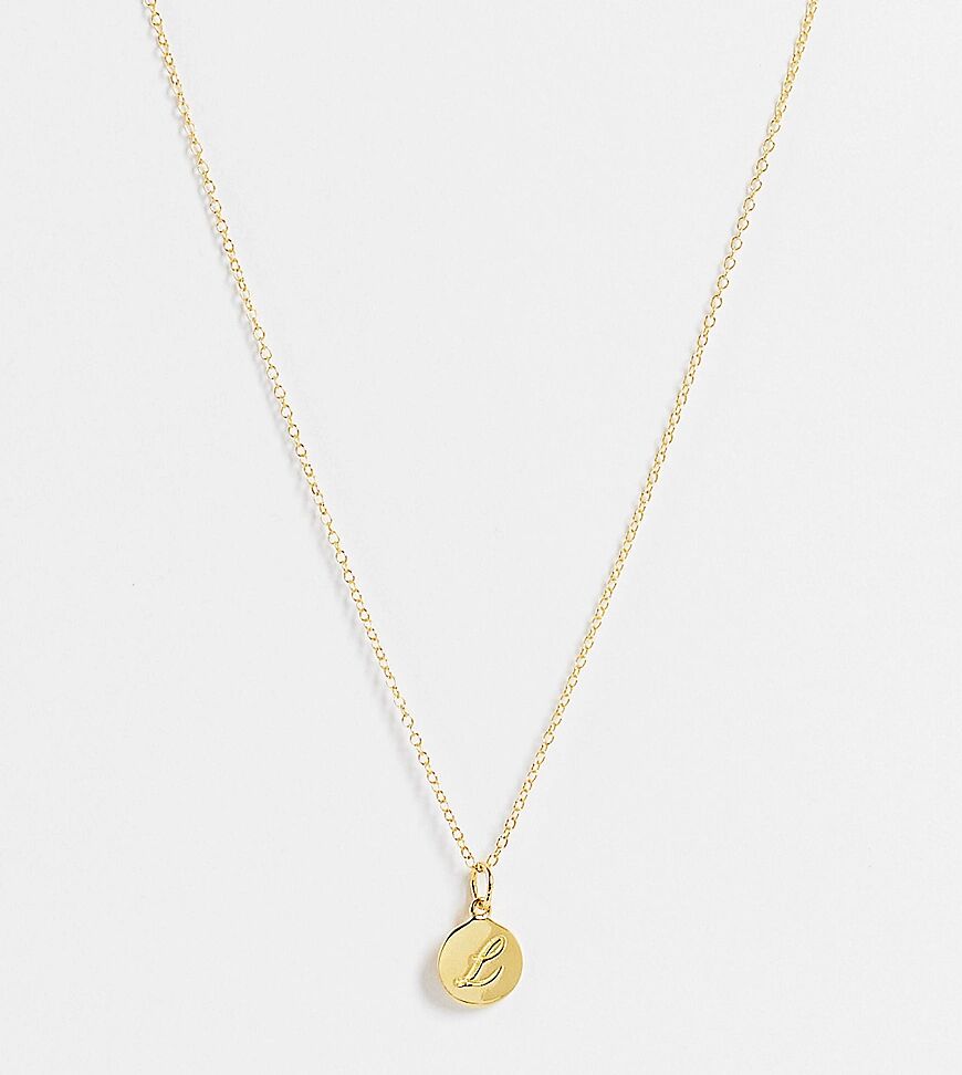 ASOS DESIGN sterling silver with gold plate necklace with L initial and crystal coin pendant  Gold