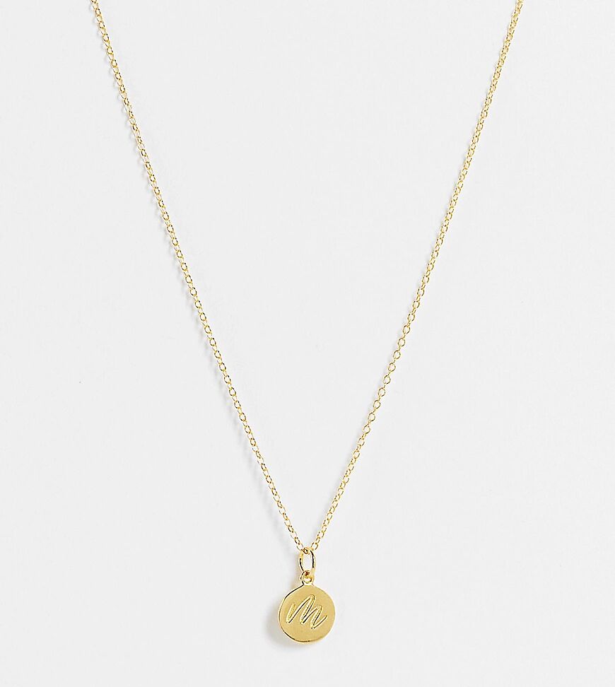 ASOS DESIGN sterling silver with gold plate necklace with M initial and crystal coin pendant  Gold