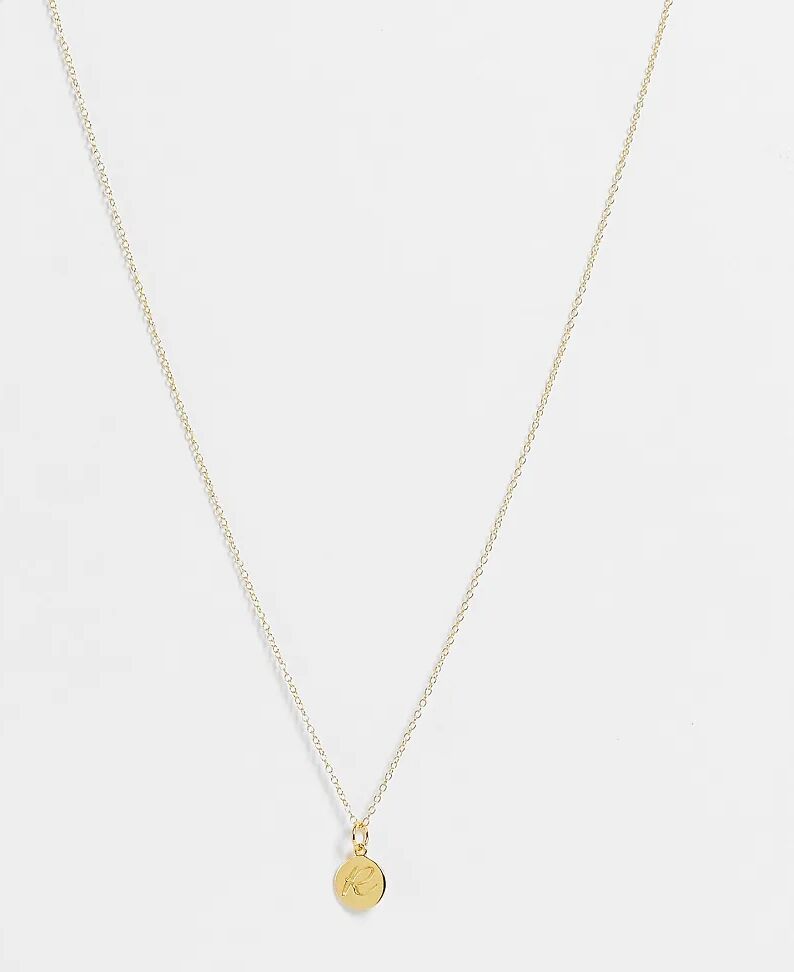 ASOS DESIGN sterling silver with gold plate necklace with R initial and crystal coin pendant  Gold