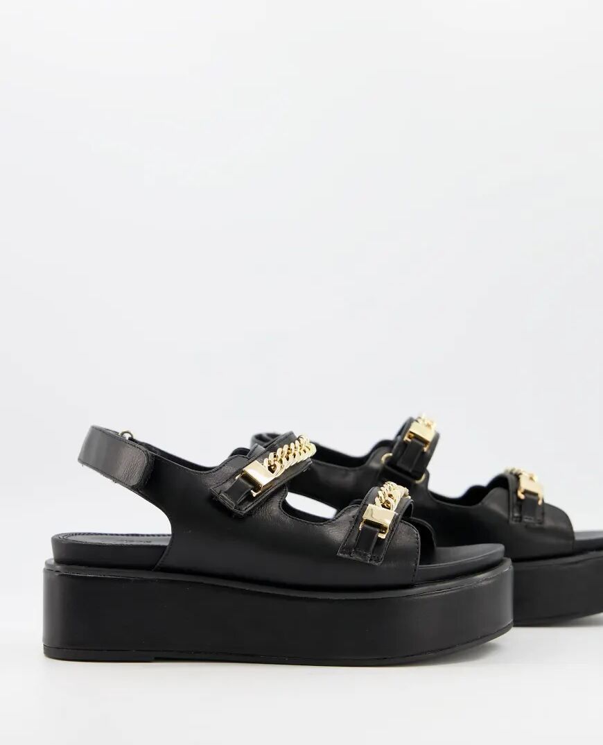 ASOS DESIGN Tiger chunky chain detail flatforms in black  Black