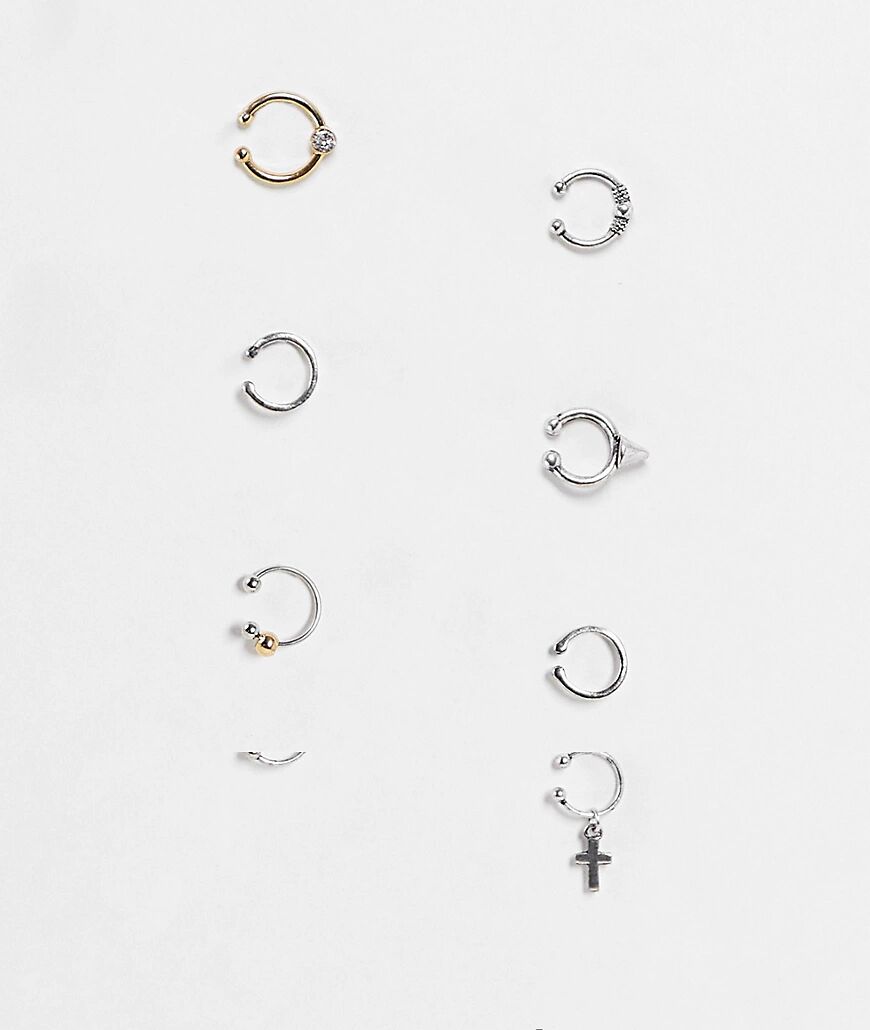 Bershka 8 pack nose rings in silver and gold-Multi  Multi