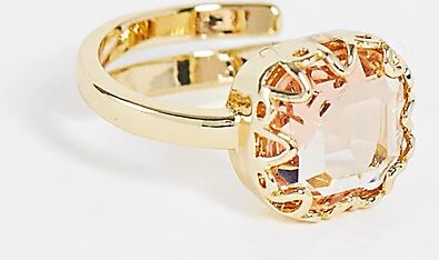 Big Metal London Exclusive adjustable ring with pale pink crystal in 22k gold plate  Pink