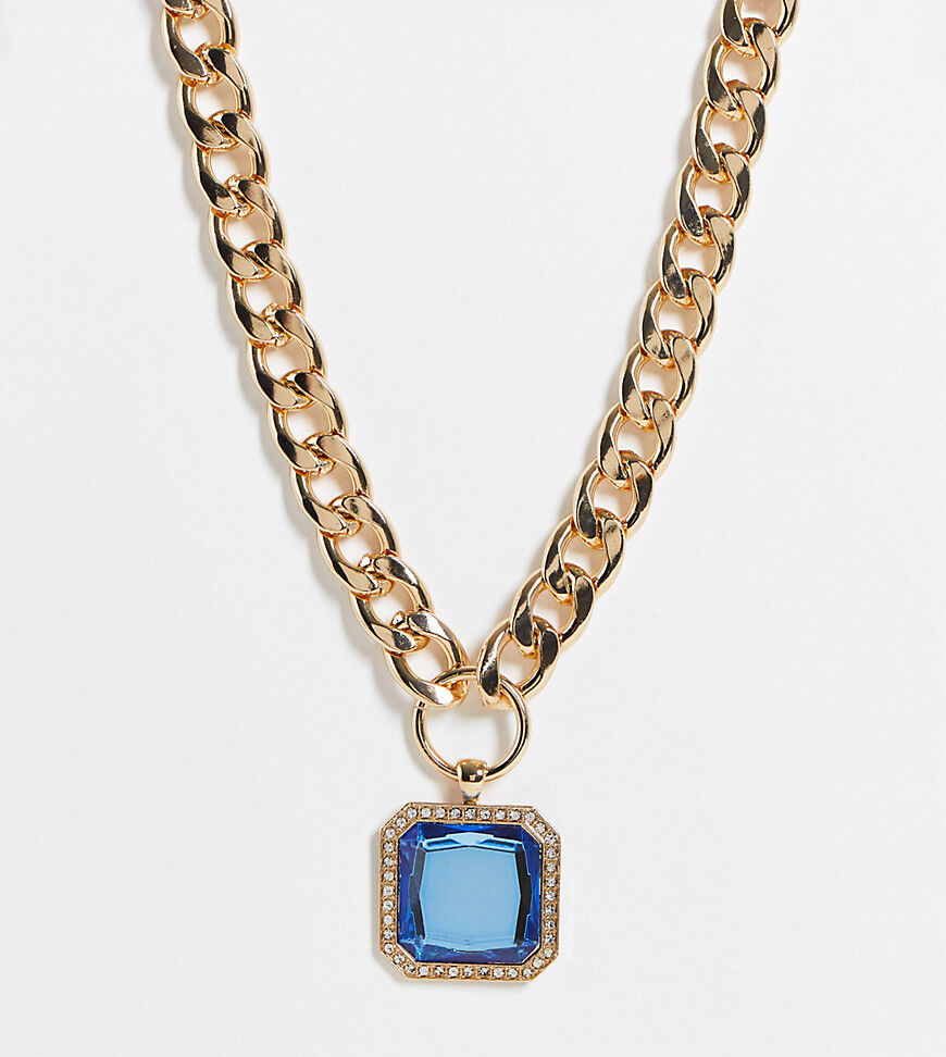 Big Metal London Exclusive chunky choker necklace with blue square crystal in gold  Blue