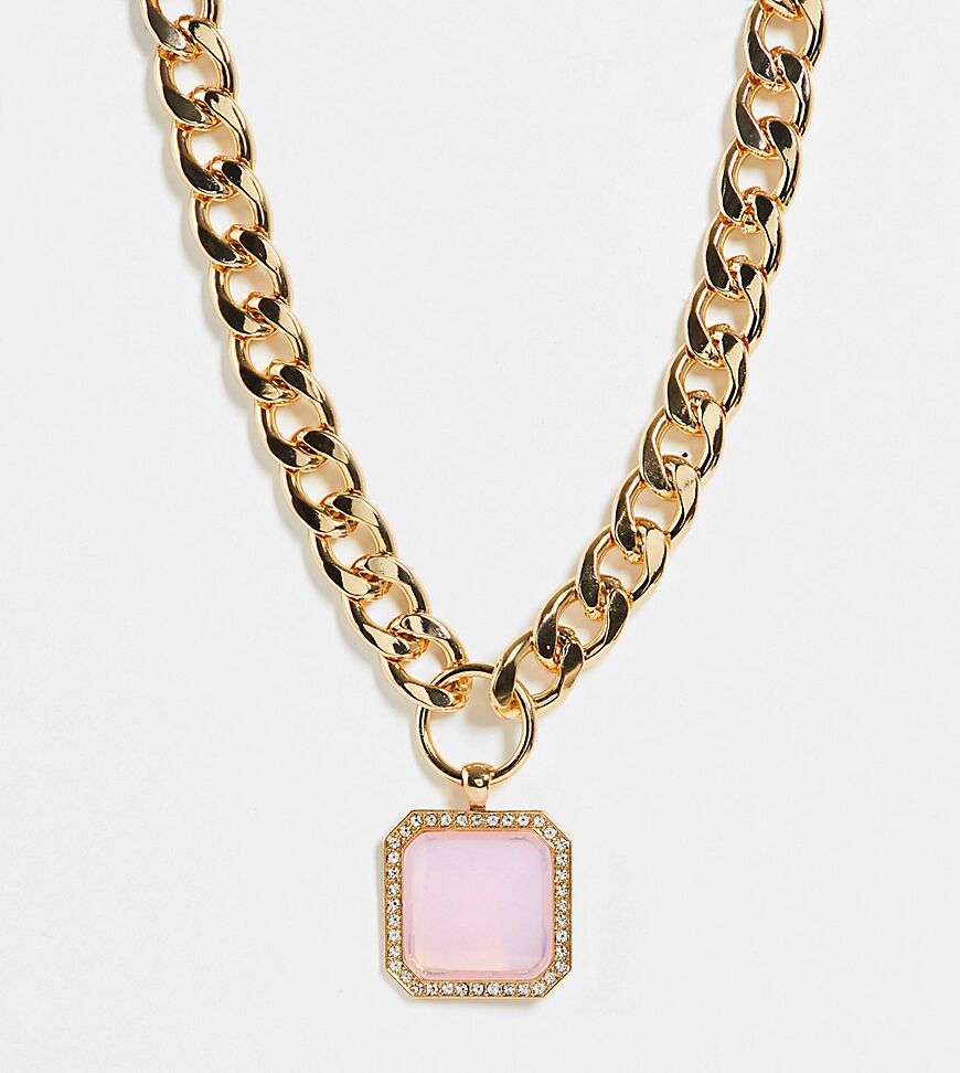 Big Metal London Exclusive chunky choker necklace with pink square crystal in gold  Pink